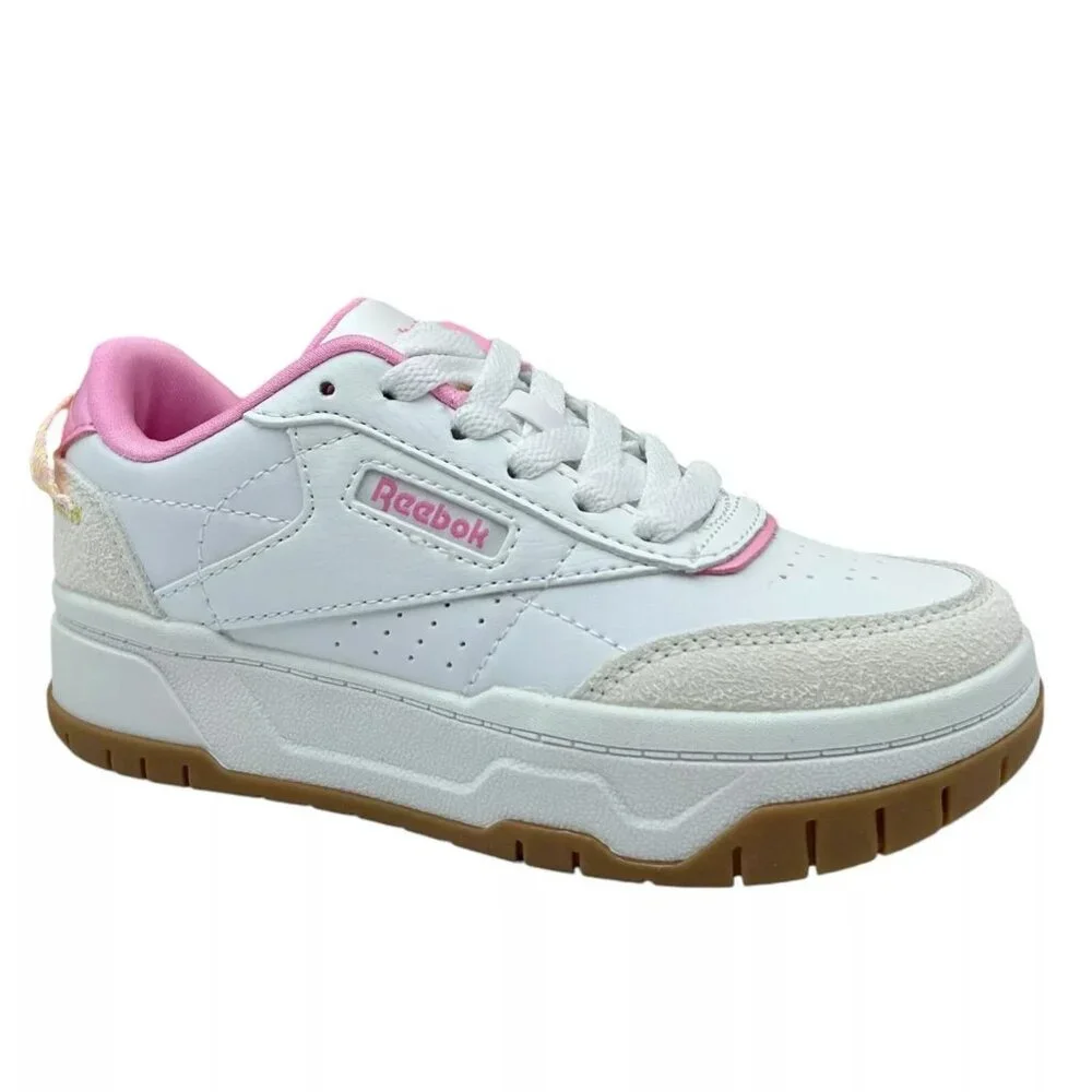 Reebok Tech Geo Youth Girls Casual Sneakers Size 1Y White/Beige/Pink‎ Lace up